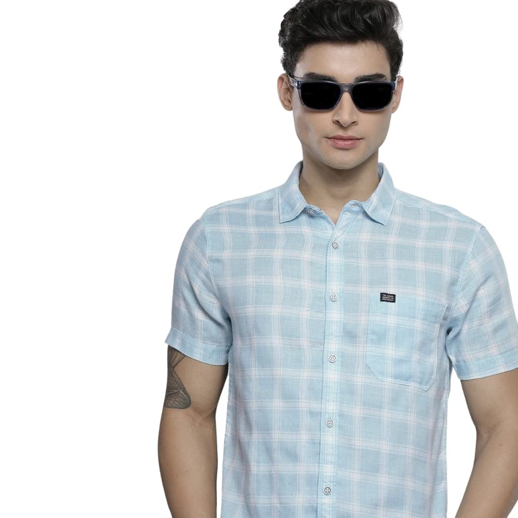 The Indian Garage Co Men Slim Fit Checkered Half Sleeves Spread Collar Casual Shirt - Image 7