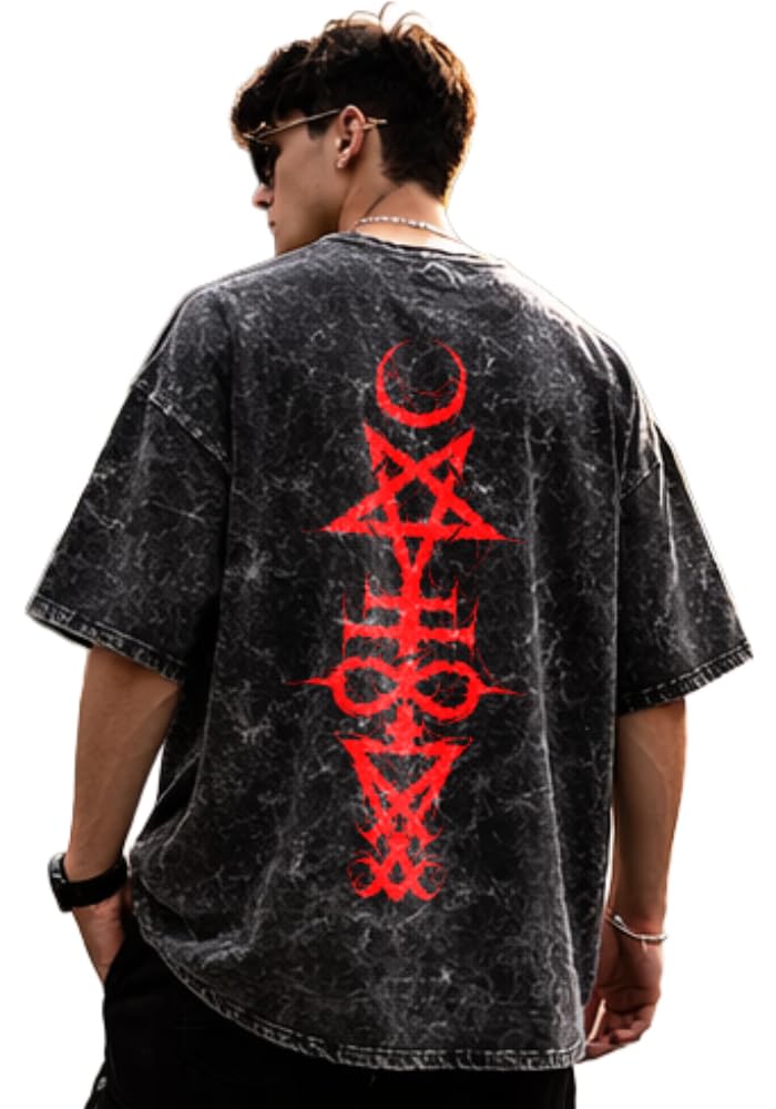 boffi ... 100% Cotton Oversized T-Shirt Unisex Drop Shoulder Dye Washed Street Look Black Pack of 1 - Image 5