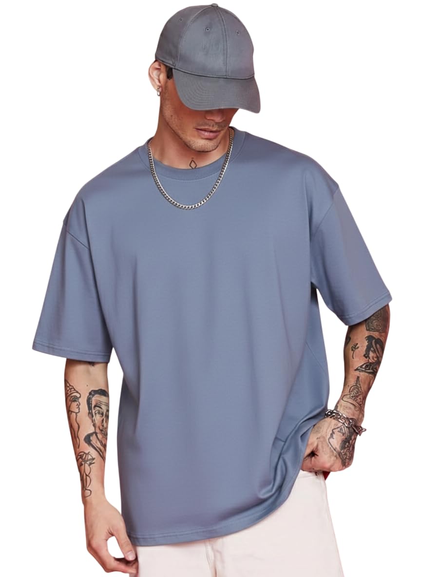 RodZen Men's Cotton Blend Half Sleeve Solid Oversized T-Shirt - Image 4