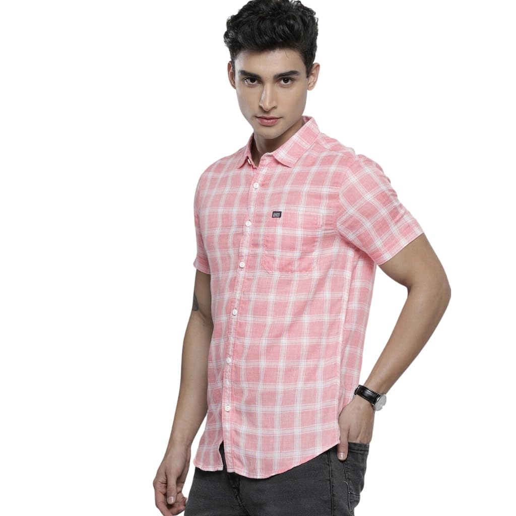 The Indian Garage Co Men Slim Fit Checkered Half Sleeves Spread Collar Casual Shirt - Image 2