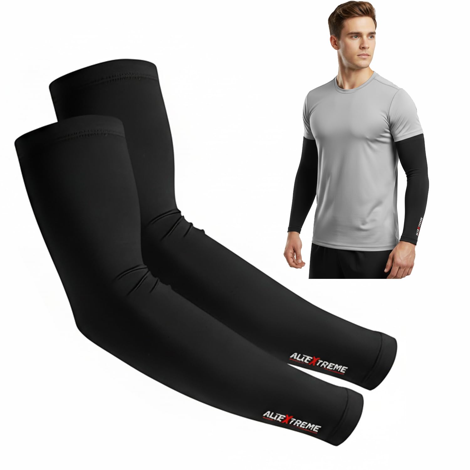Allextreme Full Arm Sleeves for Riders Sun Protection Sweat Absorbing Quick Dry Cotton Hand Cover for Men & Women Basketball Cricket Biking Hiking Cycling Running Protective Bike Riding Gear (Black) - Image 2