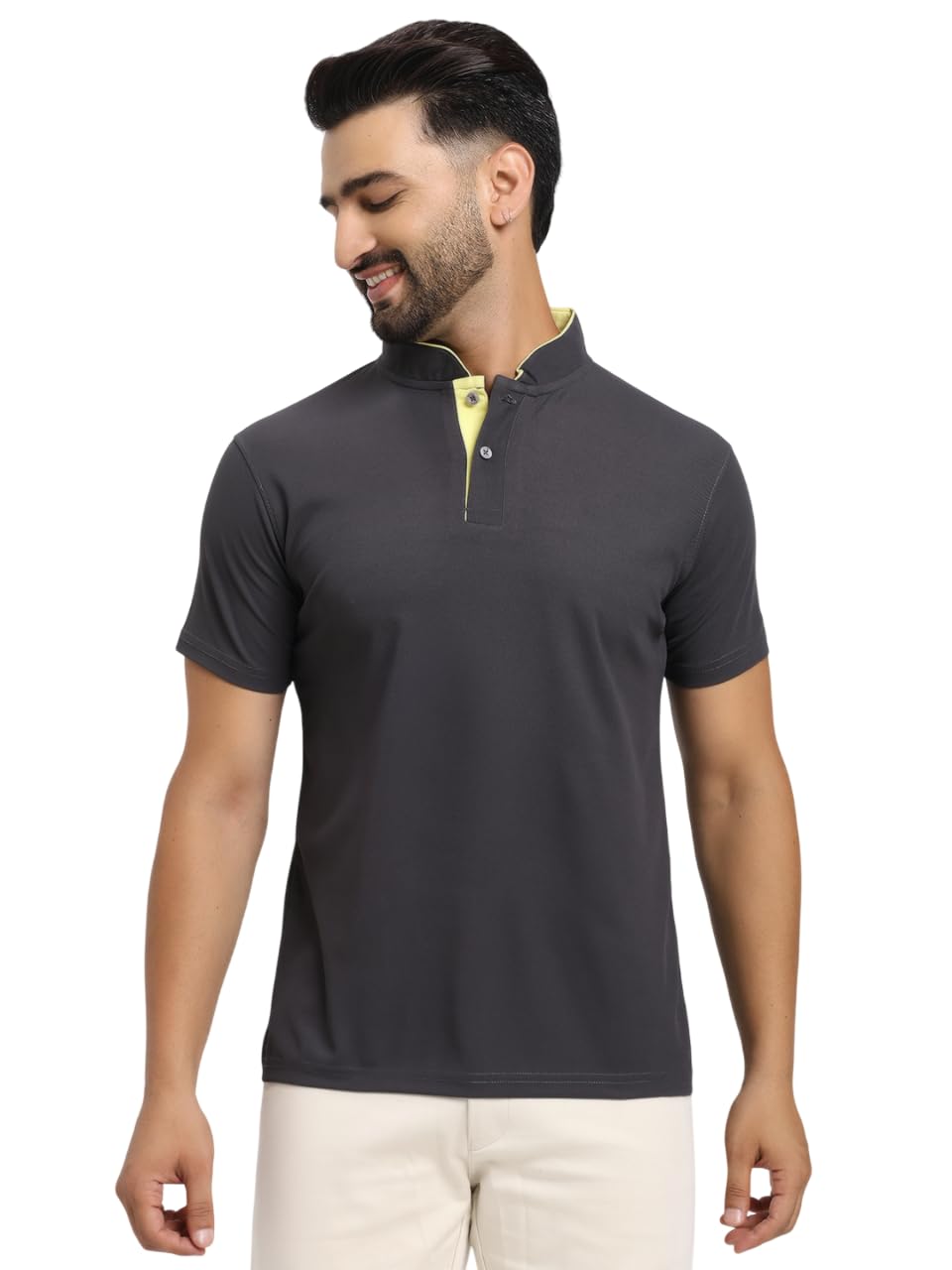 Men's Solid Chinese Collar T-Shirt | T-Shirts for Men | Soft Poly Cotton Fabric - Polo T-Shirts - Image 8