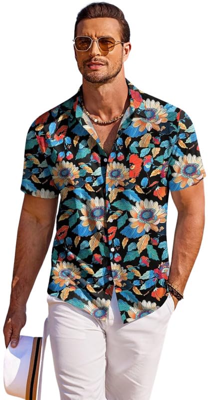 Impression Fab® Floral Print Cotton Multicoloured Short Sleeve Button Down Beach Outfits for Men Shirt - Image 3