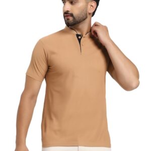 Men's Solid Chinese Collar T-Shirt | T-Shirts for Men | Soft Poly Cotton Fabric - Polo T-Shirts