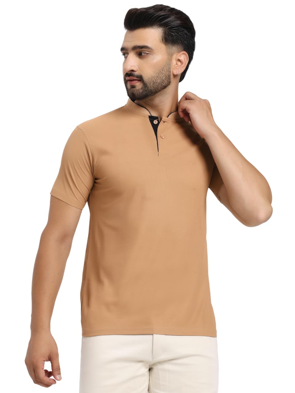 Men's Solid Chinese Collar T-Shirt | T-Shirts for Men | Soft Poly Cotton Fabric - Polo T-Shirts