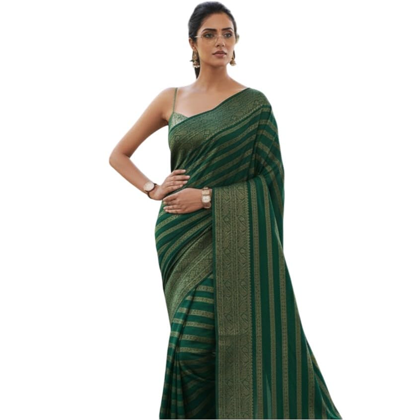 Women's Original Rajwadi Pure Georgette kanchipuram Kanjivaram Real Zari Silk Desinger Saree With Blouse Piece for Wedding - Image 4