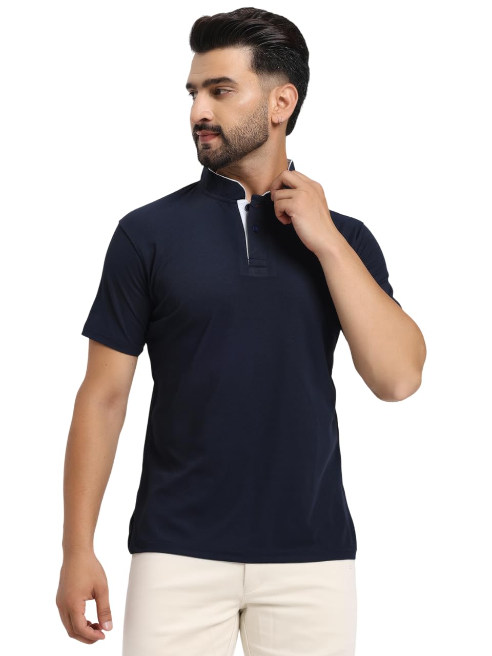 Men's Solid Chinese Collar T-Shirt | T-Shirts for Men | Soft Poly Cotton Fabric - Polo T-Shirts - Image 3