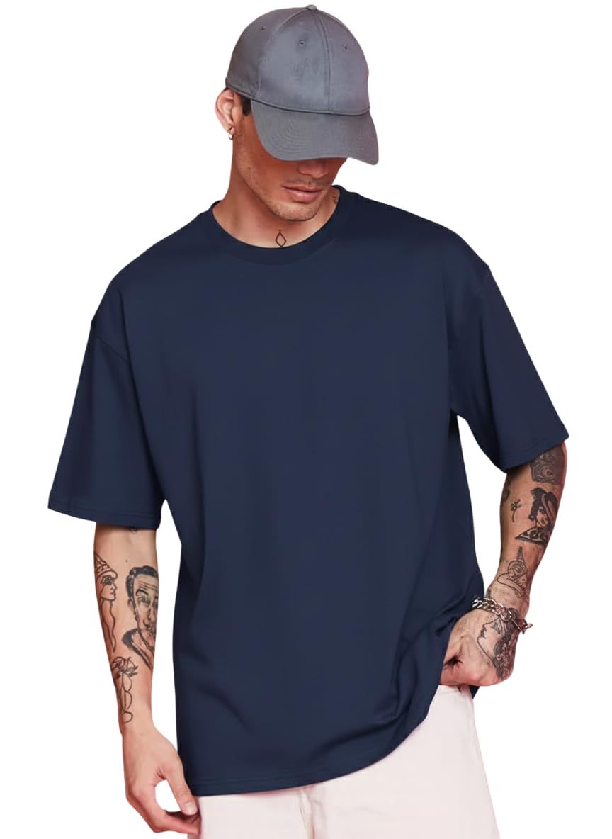 RodZen Men's Cotton Blend Half Sleeve Solid Oversized T-Shirt - Image 3