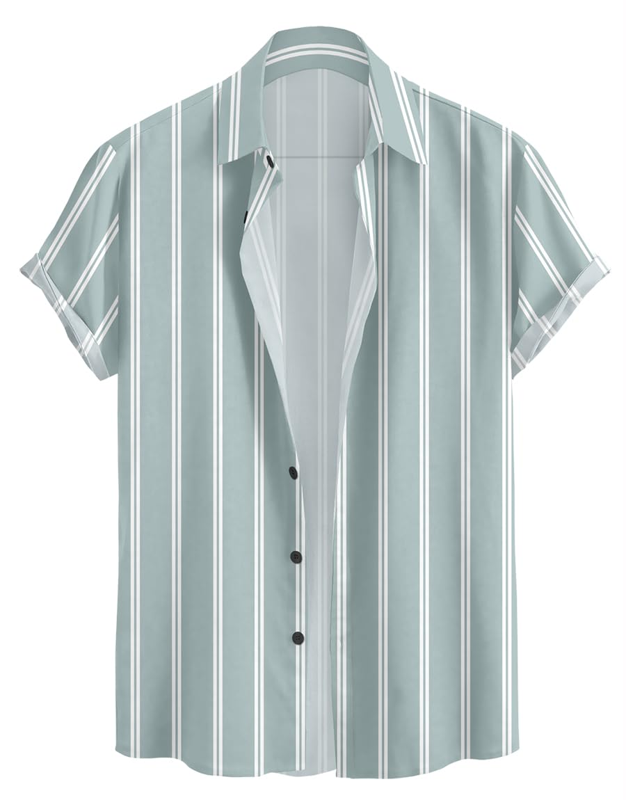Vertical Striped Short Sleeve Casual Shirt for Men, Stratchable 100% Spandex Material,Black and White - Image 5