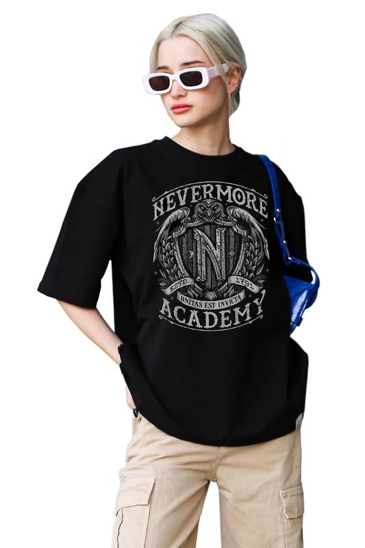 The Duffers Baggy Nevermore T-Shirts for Women - Workout, Exercise, Gym, Wednesday Oversize Tees - Round Neck, Short Sleeve, Loose Fit - Image 3