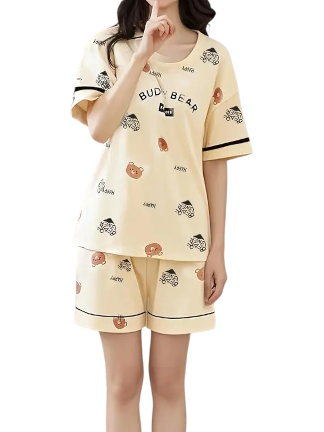Louis Luxe Womens Korean Night Dress || Short Pyjama Set || Korean Nightsuit || Women Nightwear ||Round Neck Short Sleeve Nightsuit || Loungewear || Everyday Nightdress - Image 4