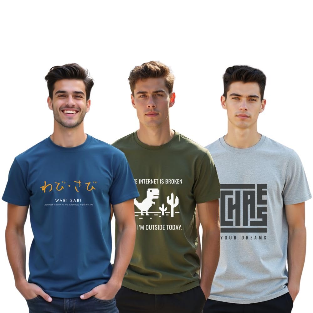 Nobero Men's Graphic Printed Regular Fit Cotton T-Shirt (Pack of 3) - Image 2