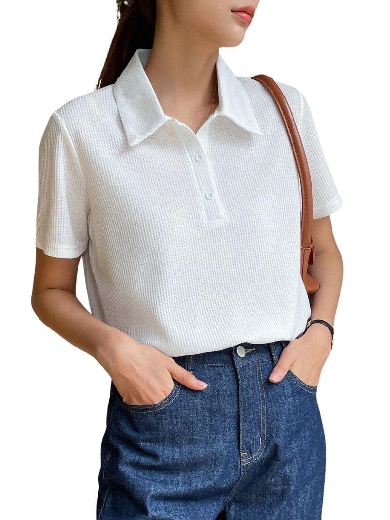 Leriya Fashion Women's Summer Polo T-Shirt – Lightweight Breathable Short Sleeve Collared T-Shirt, Casual Loose Fit Everyday Top for Women - Image 2