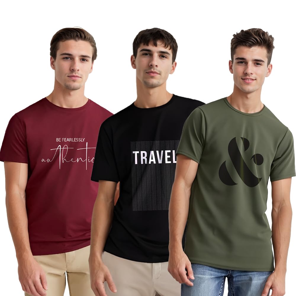Nobero Men's Graphic Printed Regular Fit Cotton T-Shirt (Pack of 3) - Image 9
