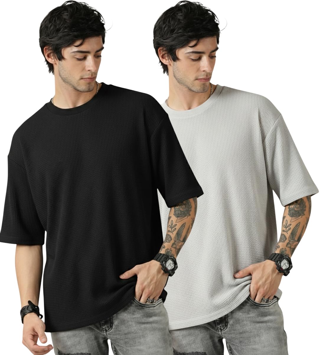 RodZen Men's Polycotton Half Sleeve Round Neck Oversized Solid T-Shirt
