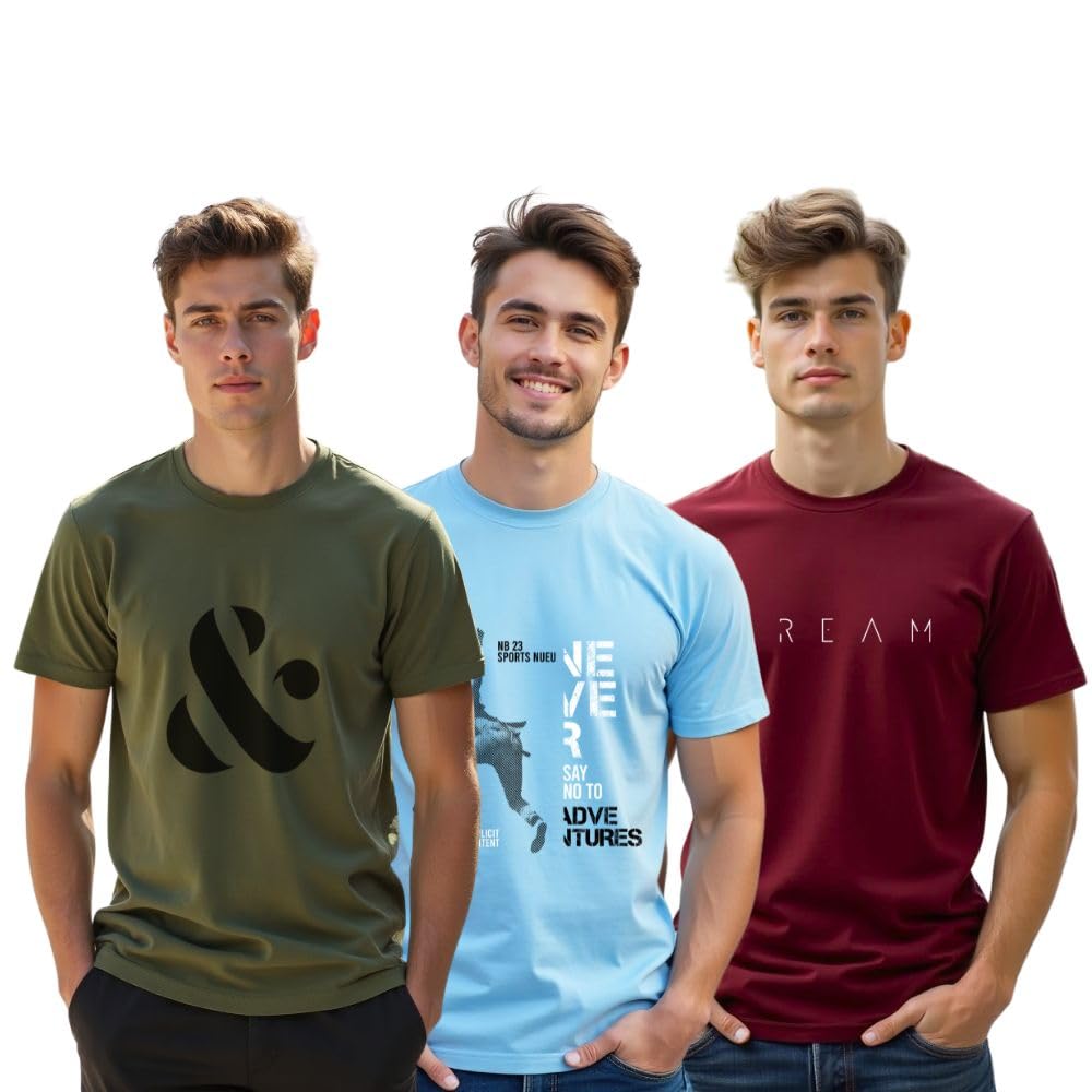 Nobero Men's Graphic Printed Regular Fit Cotton T-Shirt (Pack of 3) - Image 4