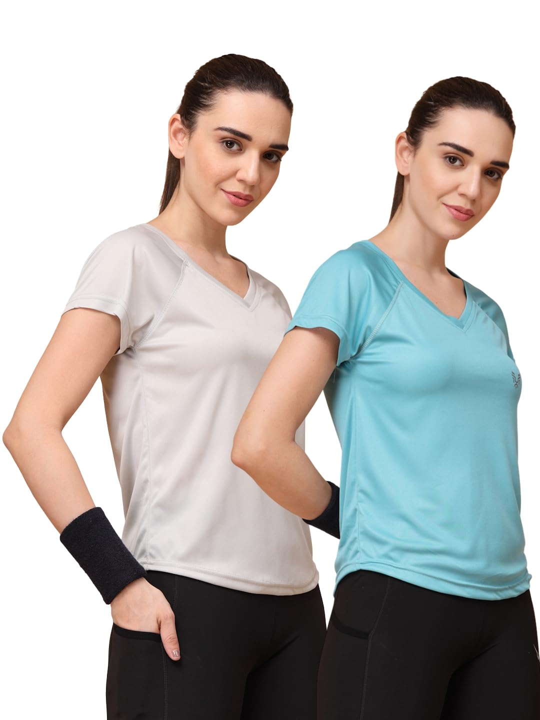 UZARUS Women's V-Neck Sports T-Shirt | Pack of 2 | Gym, Yoga & Activewear Top - Image 2