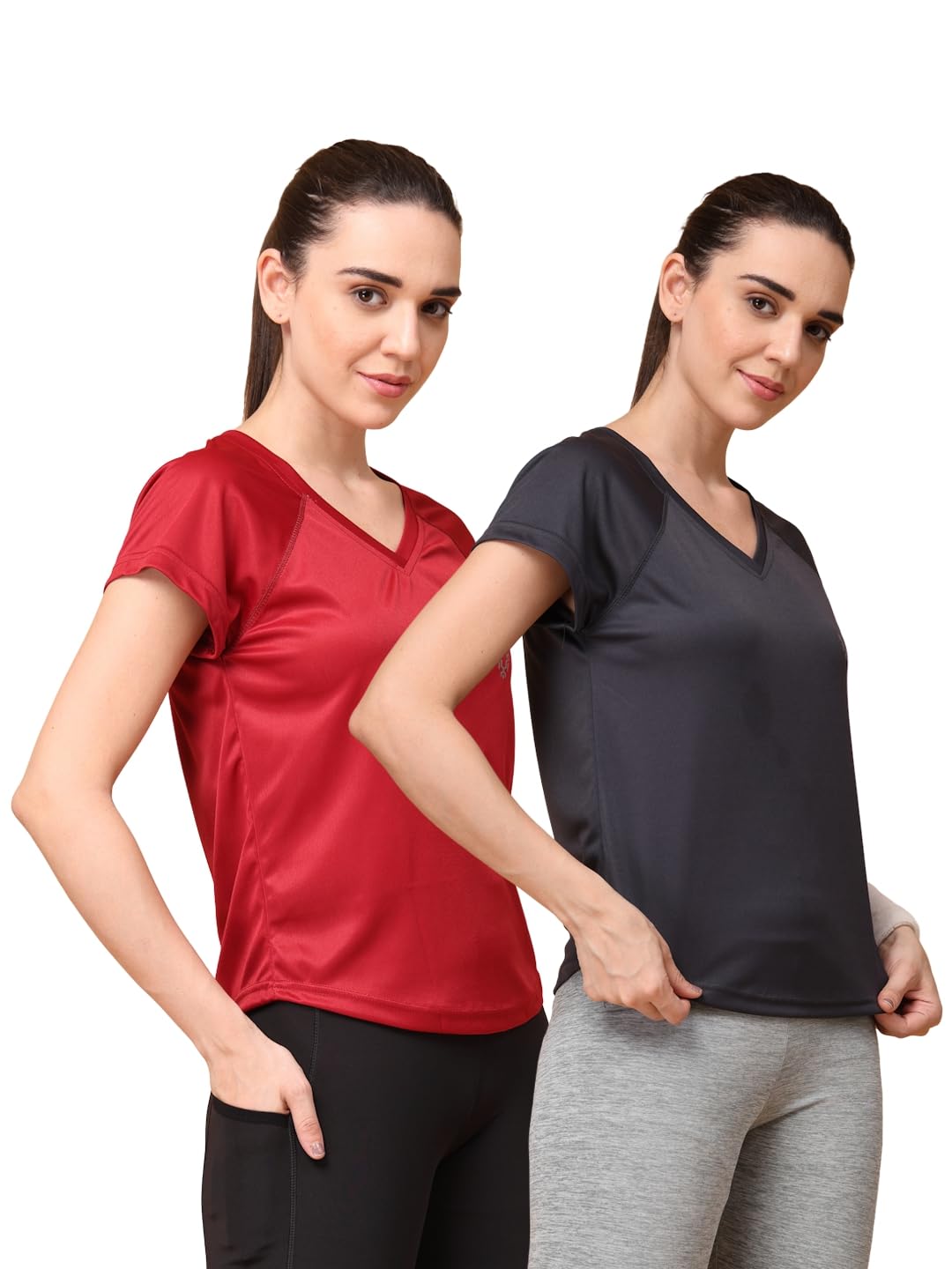 UZARUS Women's V-Neck Sports T-Shirt | Pack of 2 | Gym, Yoga & Activewear Top - Image 4