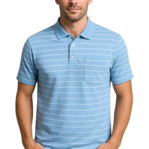 WILD ELEPHANT Men Striped Polo T-Shirt | Cotton Short Sleeve Polo Neck with Button | Chest Pocket Casual Wear