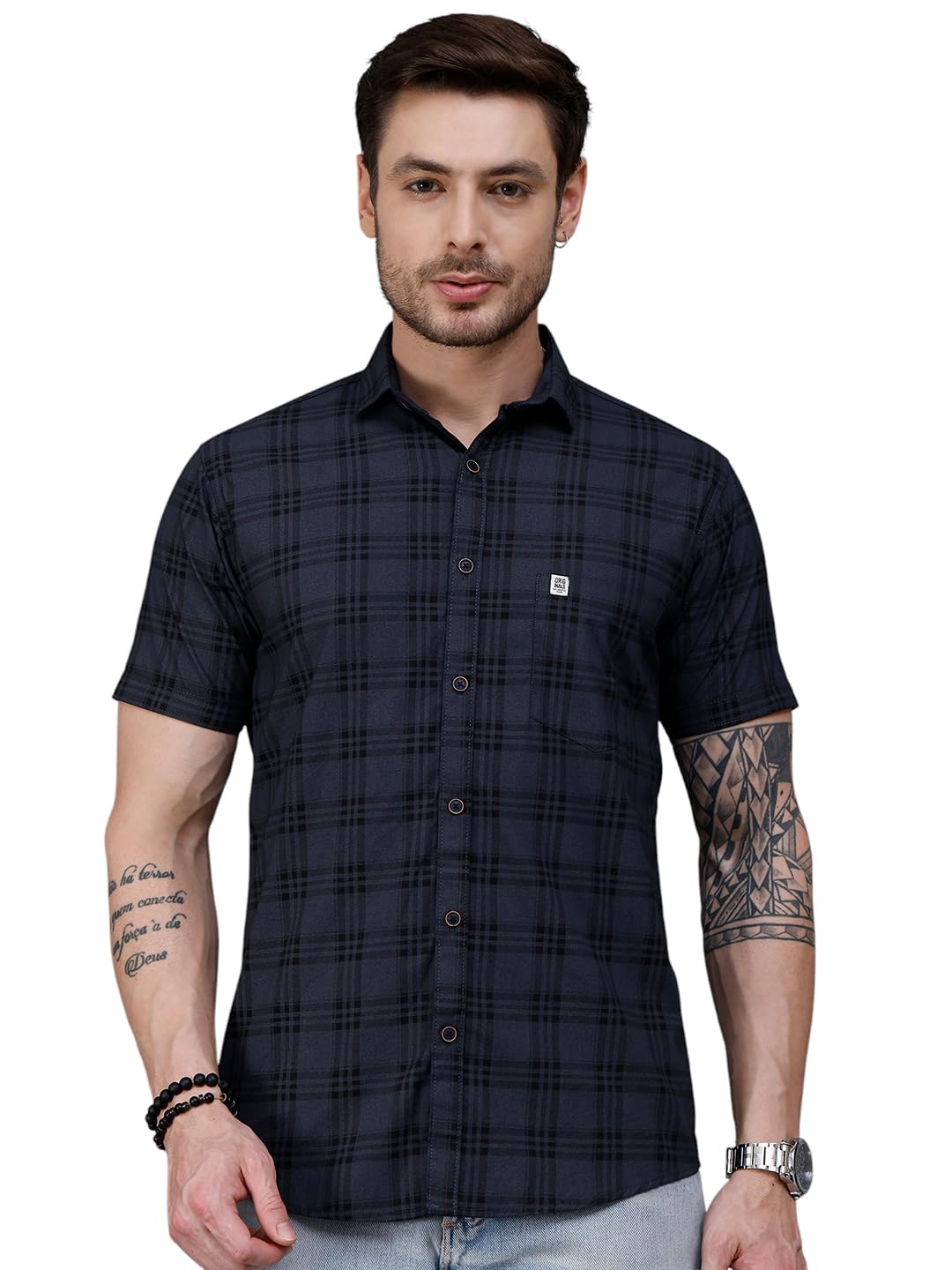 Majestic Man Slim Fit Short Sleeve Checked Pure Cotton Casual Shirt - Image 10
