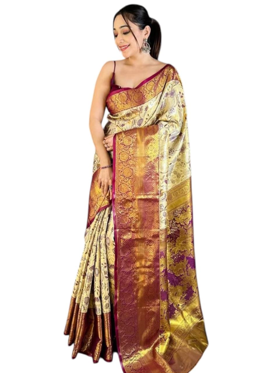 Women's Original Royal Rajwadi Kanchi kanchipuram Kanjivaram Zari Silk Saree With Blouse Piece For Wedding - Image 4