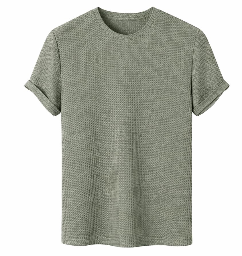 London Hills Men's Waffle Textured T-Shirt | Solid Regular Fit Round Neck Half Sleeve Casual Wear Tee | Soft, Breathable & Lightweight Fabric - Image 4