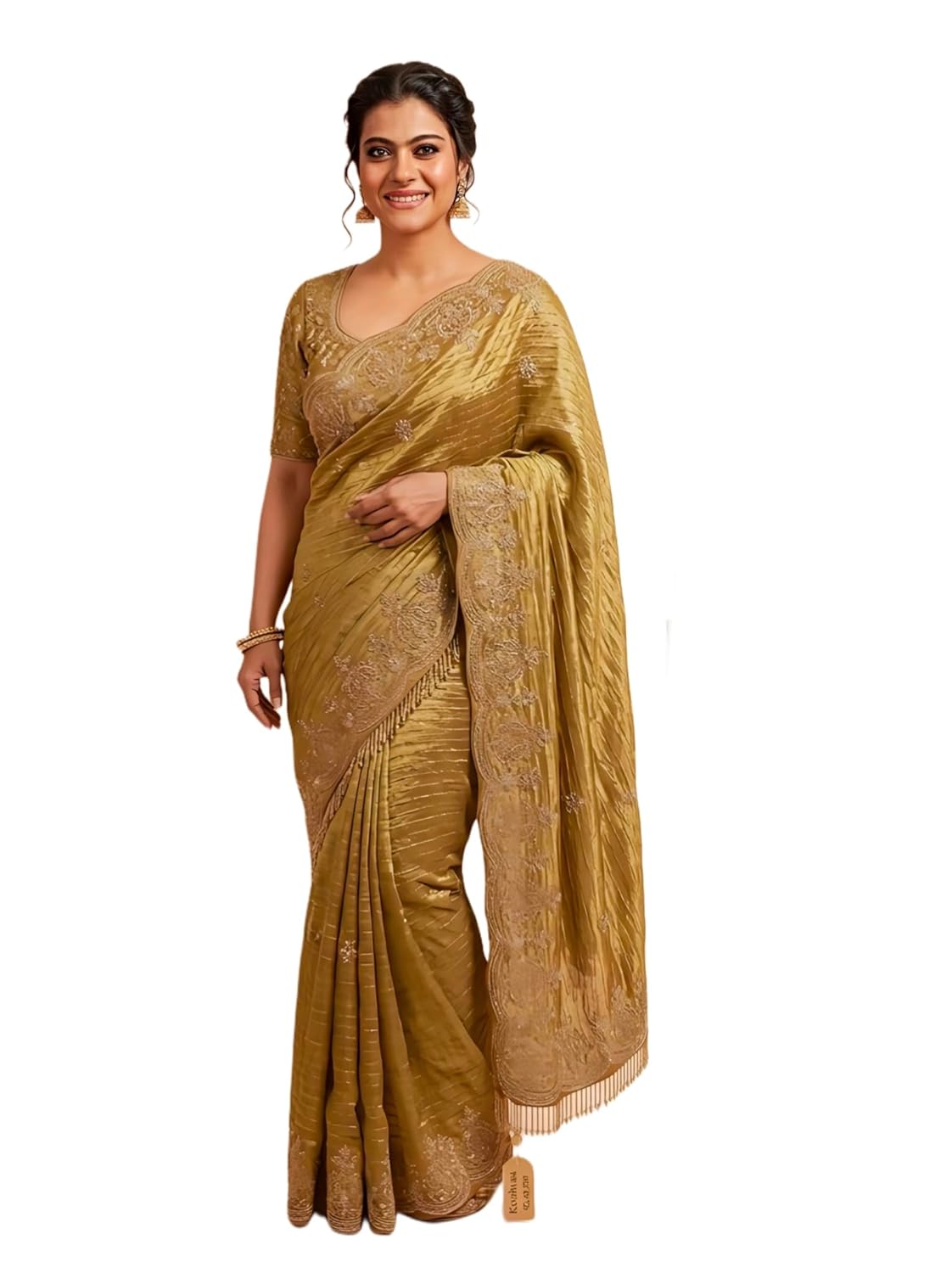 Women's Tissue Silk Saree with Zari Embroidery & Scalloped Borders | Designer Partty Wear Ethnic Saree with Unstitched Blouse Piece - Image 2