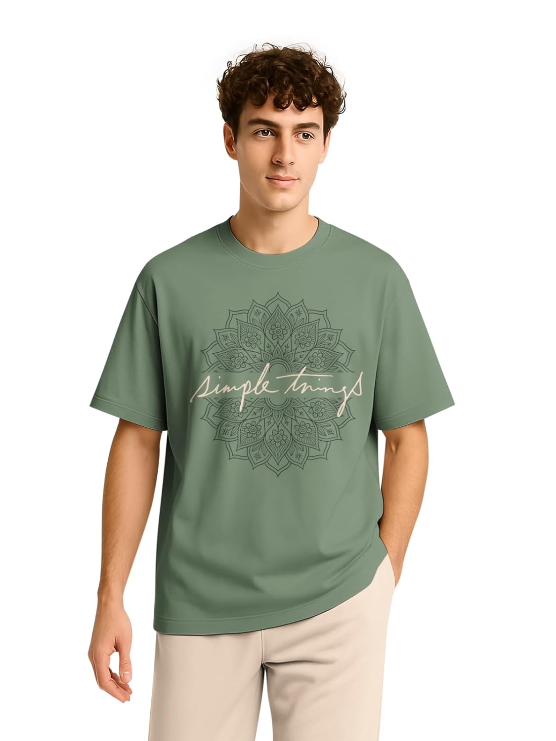 BULLMER Trendy Half Sleeve Oversized Cotton Blend Crew Neck Tshirt for Men