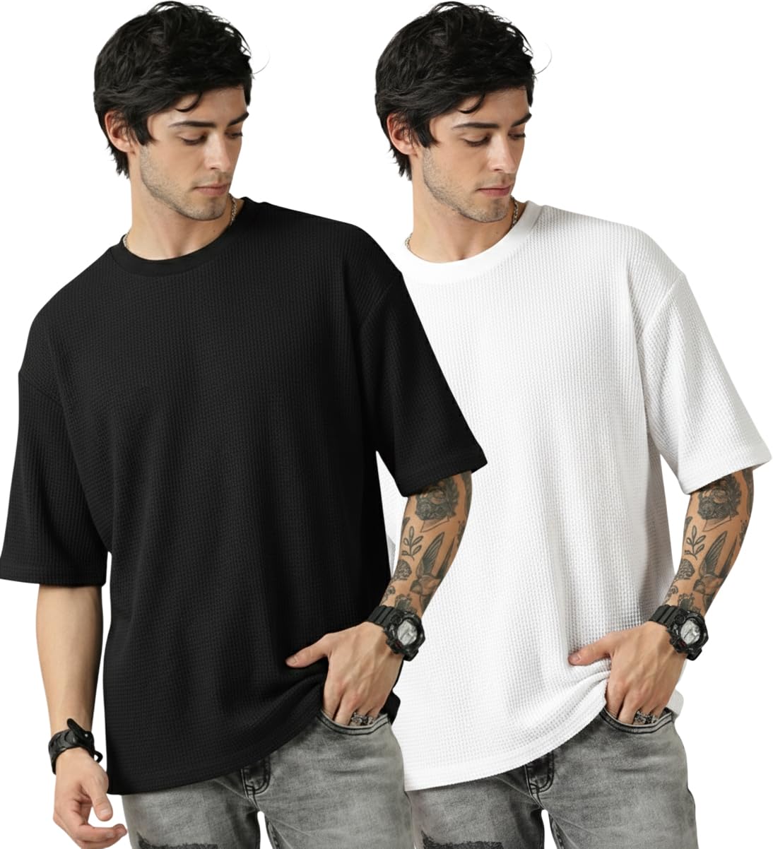 RodZen Men's Polycotton Half Sleeve Round Neck Oversized Solid T-Shirt - Image 4