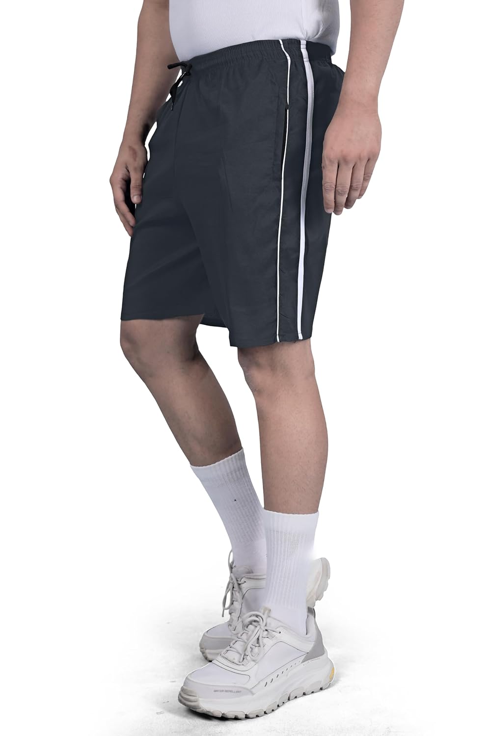 Seemoo Men's Lightweight Athletic Shorts with Side Stripe & Zipper Pocket – Breathable Casual Summer Sports Shorts - Image 6