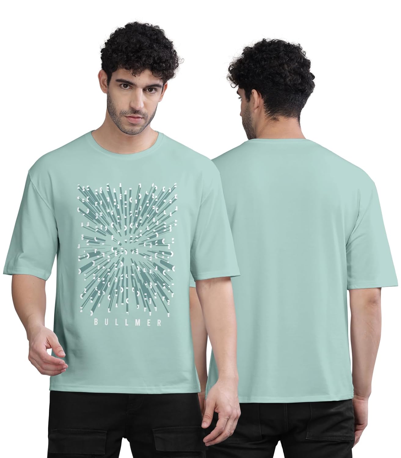 BULLMER Black Trendy Front and Back Printed oversized Round Neck T-shirt for men - Image 6