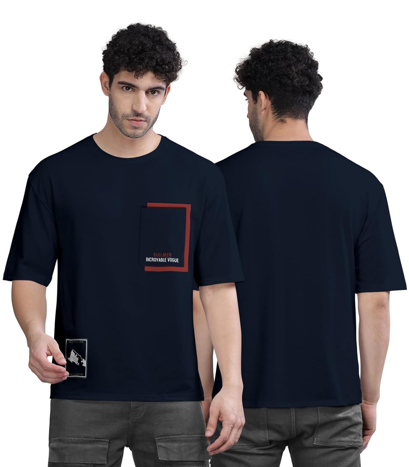 BULLMER Black Trendy Front and Back Printed oversized Round Neck T-shirt for men - Image 9