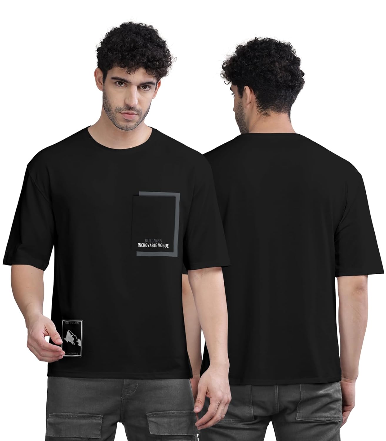 BULLMER Black Trendy Front and Back Printed oversized Round Neck T-shirt for men - Image 7