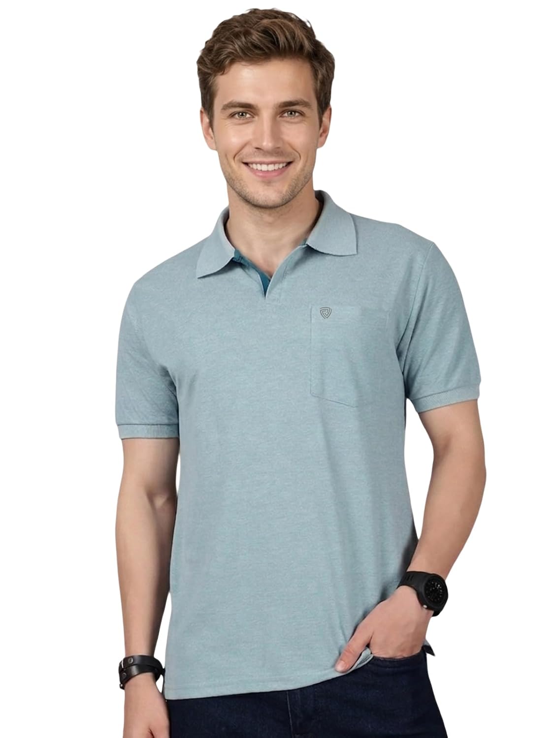 Lux Cozi Men's Half Sleeve Soild Casual Regular Fit T-Shirt with Chest Pocket | Polo Tshirt for Men - Image 4