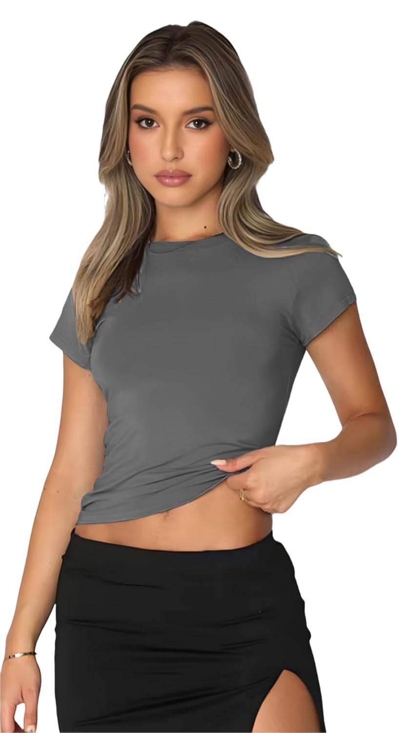 SIGHTBOMB Round Neck Short Sleeve Ultra Soft Front Support Cuddle TEE Microfiber Soft TOP for Women - Image 8