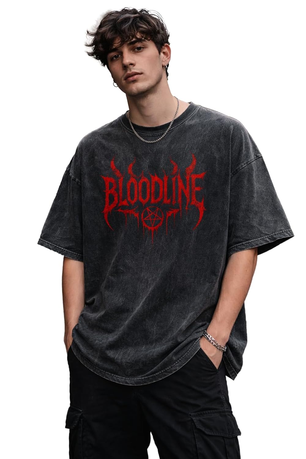 boffi ... 100% Cotton Oversized T-Shirt Unisex Drop Shoulder Dye Washed Street Look Black Pack of 1 - Image 10