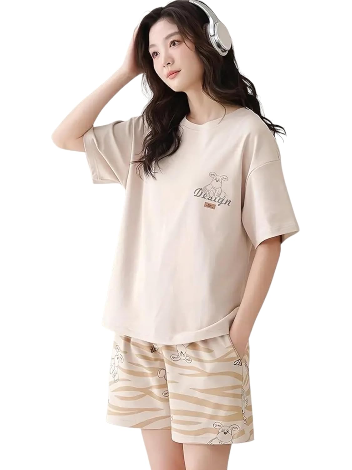Louis Luxe Womens Korean Night Dress || Short Pyjama Set || Korean Nightsuit || Women Nightwear ||Round Neck Short Sleeve Nightsuit || Loungewear || Everyday Nightdress