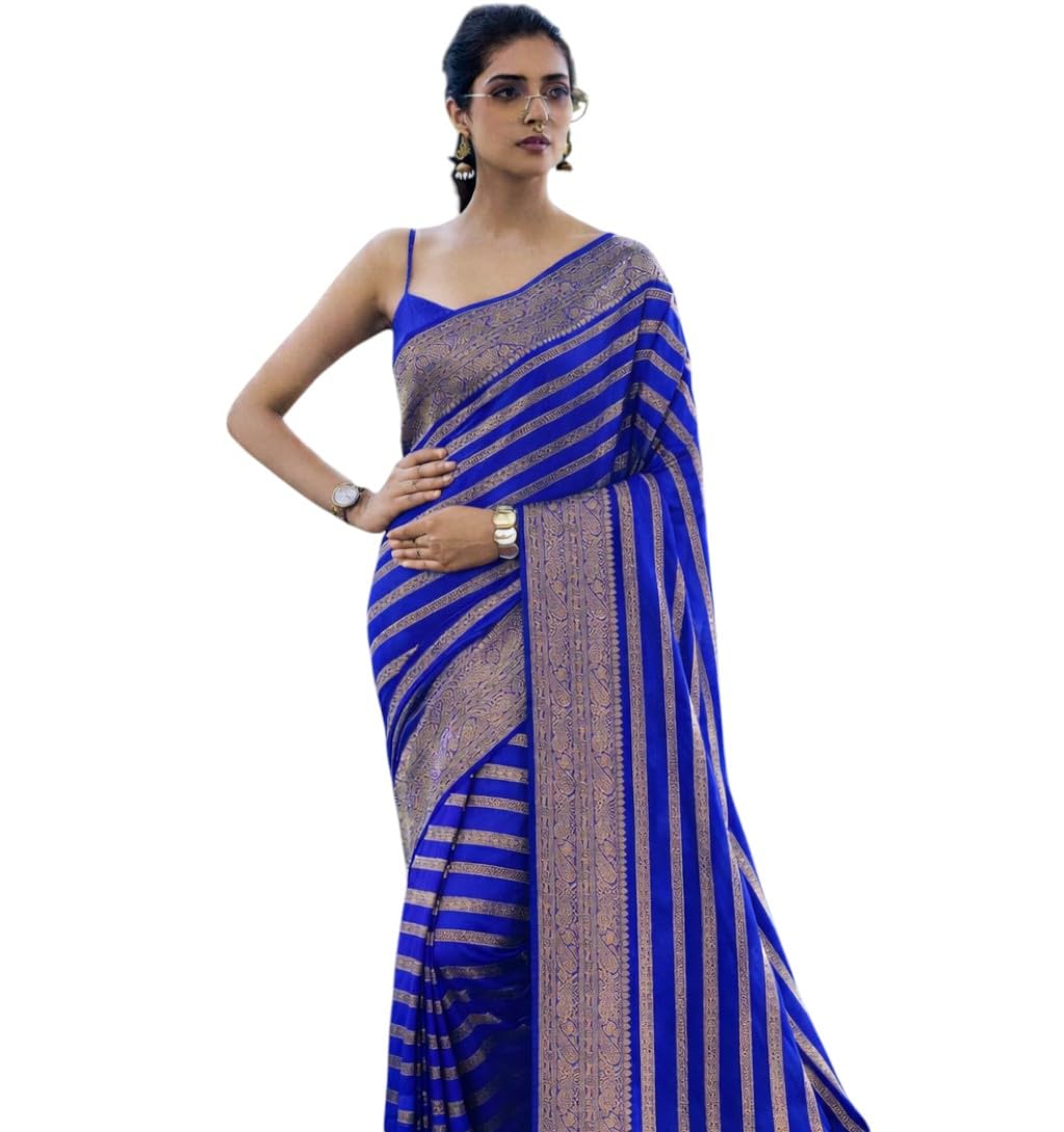 Women's Original Rajwadi Pure Georgette kanchipuram Kanjivaram Real Zari Silk Desinger Saree With Blouse Piece for Wedding - Image 12