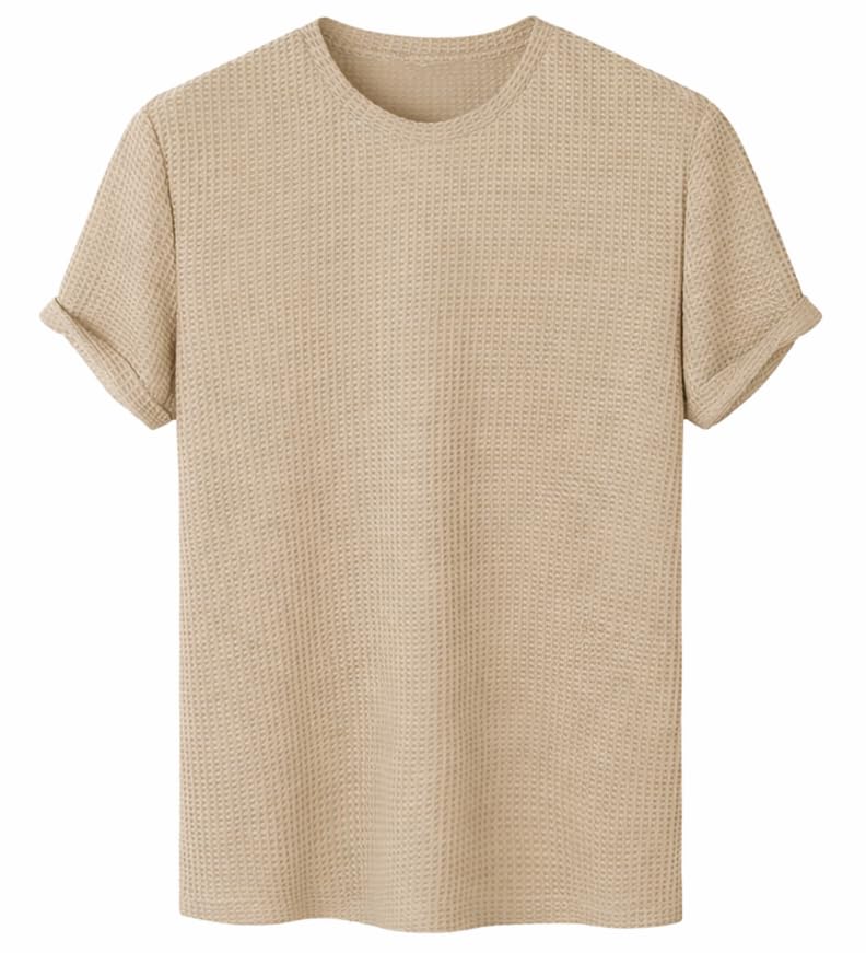 London Hills Men's Waffle Textured T-Shirt | Solid Regular Fit Round Neck Half Sleeve Casual Wear Tee | Soft, Breathable & Lightweight Fabric - Image 2
