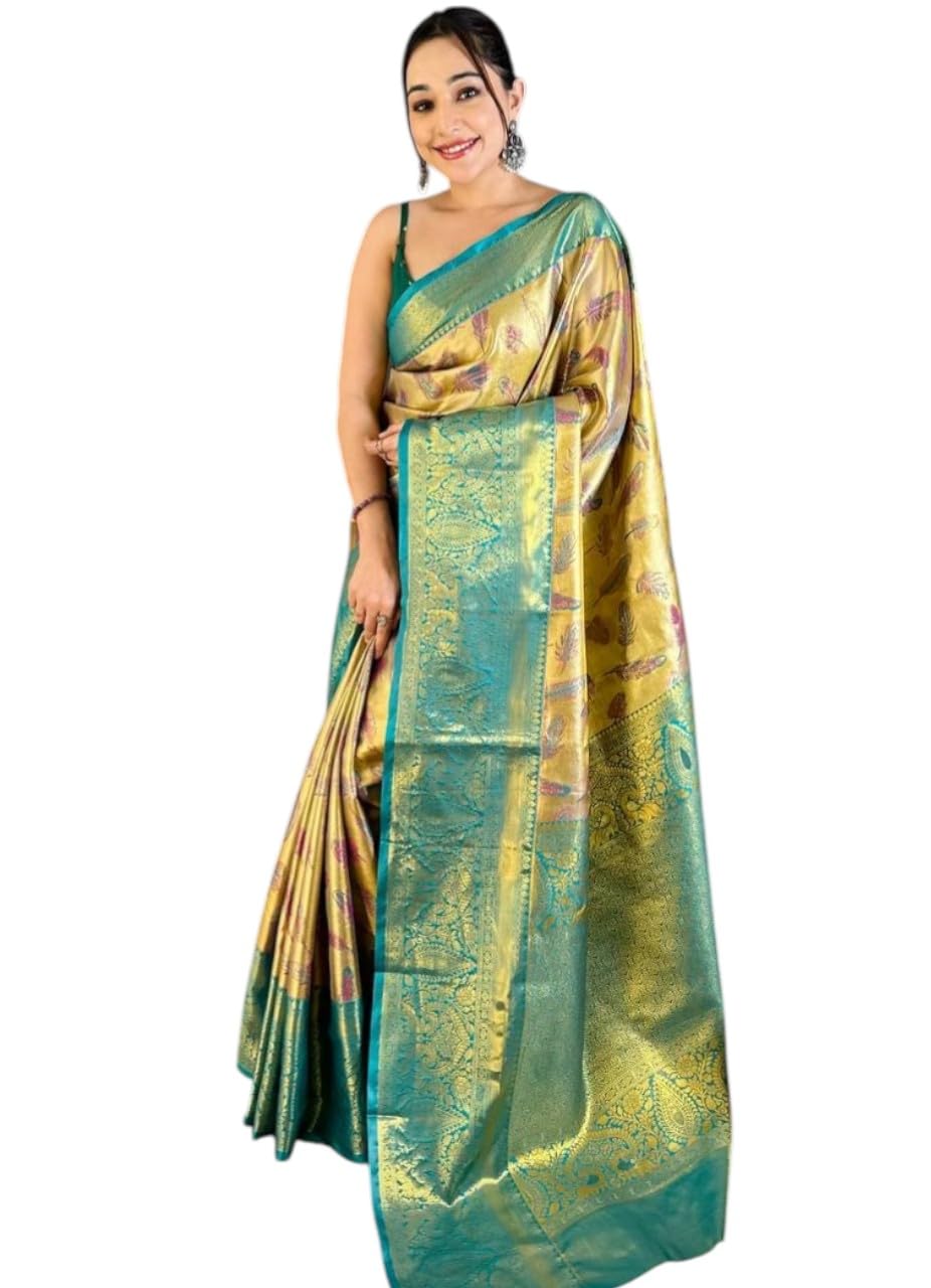 Women's Original Royal Rajwadi Kanchi kanchipuram Kanjivaram Zari Silk Saree With Blouse Piece For Wedding - Image 5