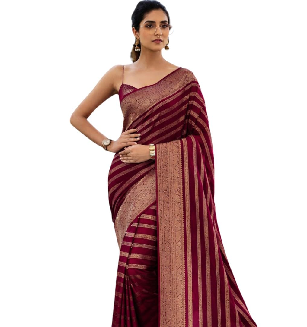Women's Original Rajwadi Pure Georgette kanchipuram Kanjivaram Real Zari Silk Desinger Saree With Blouse Piece for Wedding - Image 9
