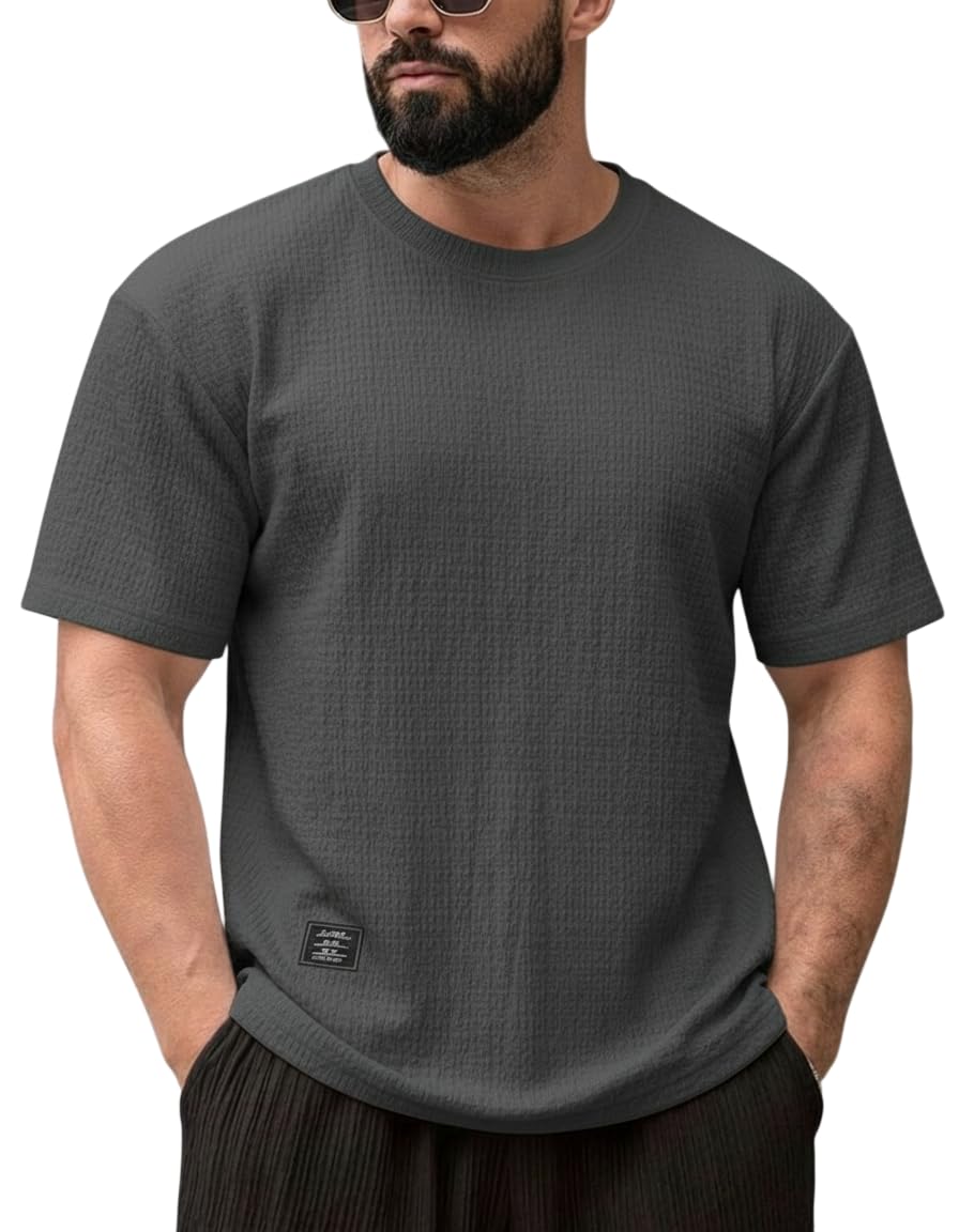 RodZen Men's Polycotton Regular Fit Half Sleeve Texture Print Round Neck T-Shirt - Image 3