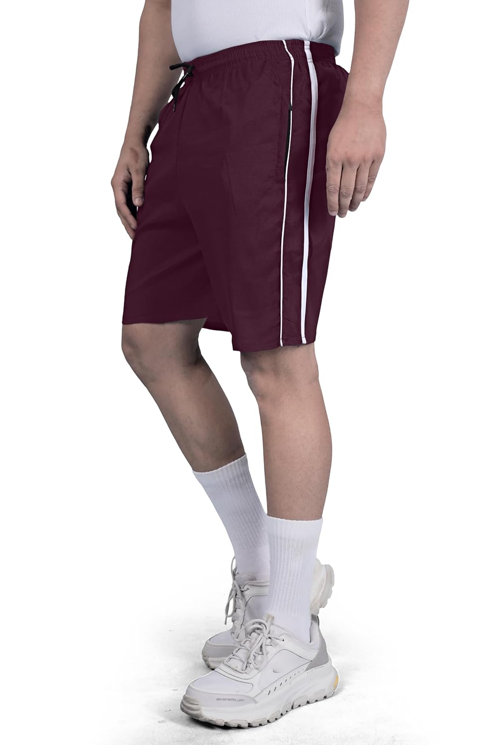 Seemoo Men's Lightweight Athletic Shorts with Side Stripe & Zipper Pocket – Breathable Casual Summer Sports Shorts - Image 2