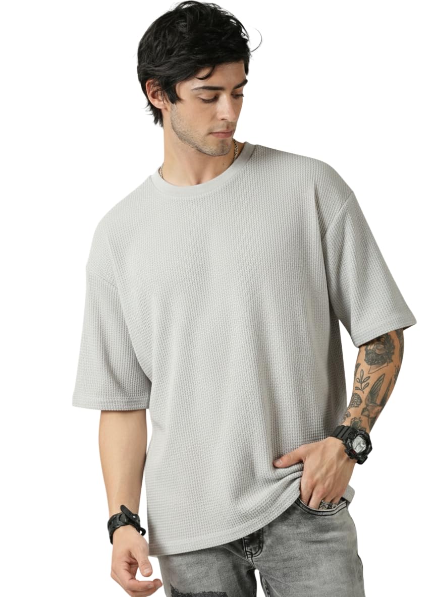RodZen Men's Polycotton Half Sleeve Round Neck Oversized Solid T-Shirt - Image 9