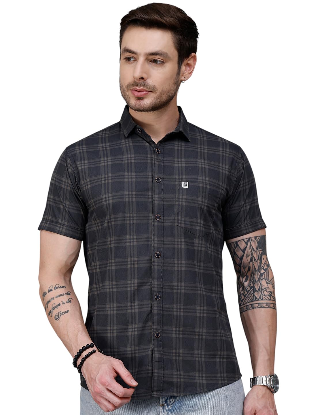 Majestic Man Slim Fit Short Sleeve Checked Pure Cotton Casual Shirt - Image 6