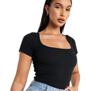 Short Sleeves Square Neck Rib top