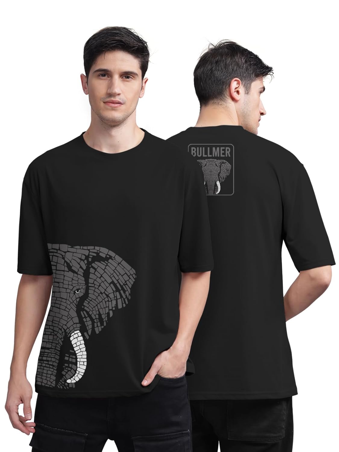 BULLMER Beige Front and Back Printed/Colourblock Baggy/Oversized Tshirt for Men - Image 7