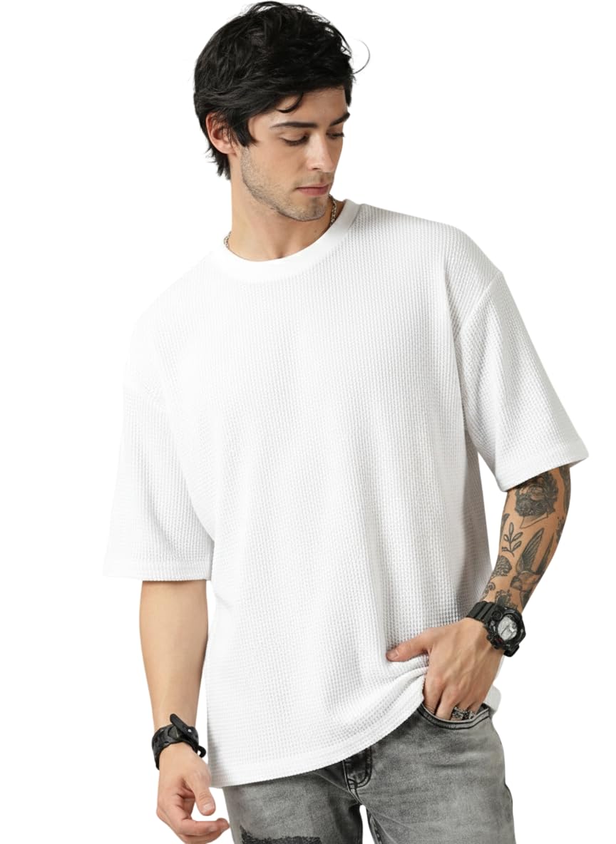 RodZen Men's Polycotton Half Sleeve Round Neck Oversized Solid T-Shirt - Image 5