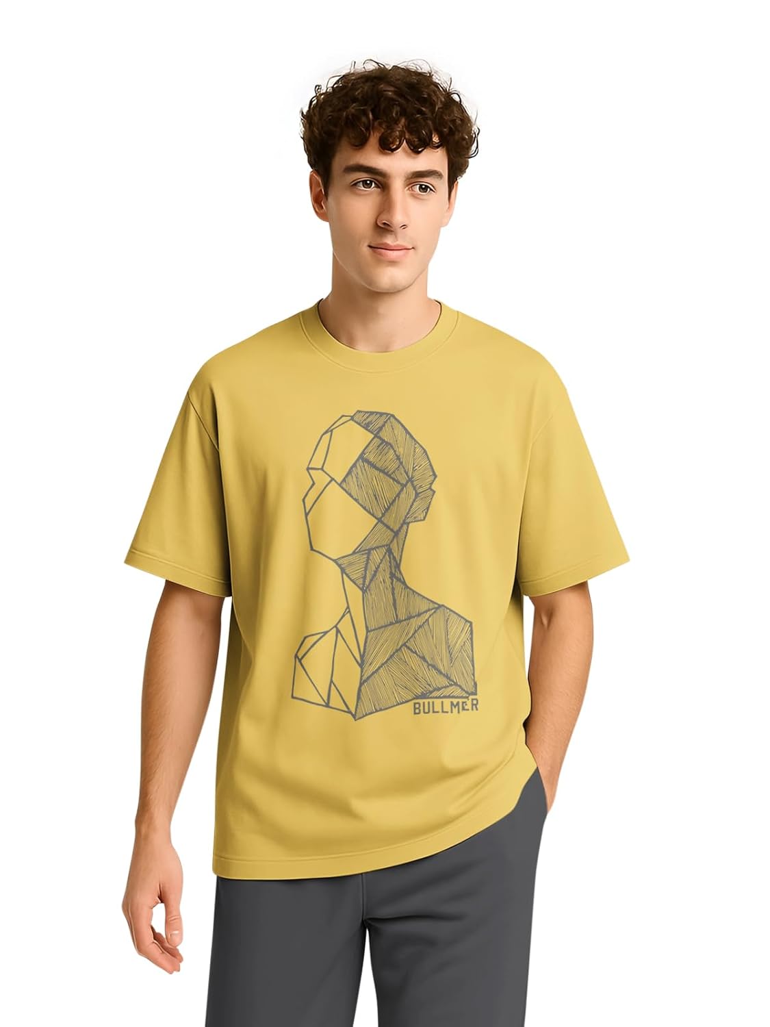 BULLMER Trendy Half Sleeve Oversized Cotton Blend Crew Neck Tshirt for Men