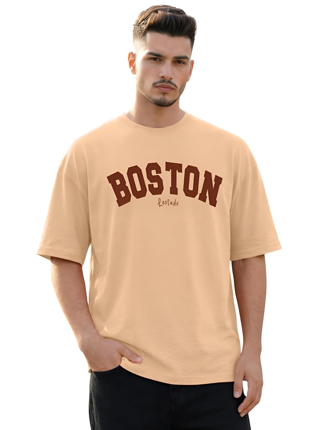 LEOTUDE Men's Half Sleeve Round Neck Cottonblend Graphic Print Oversized Tshirt for Man - Image 11